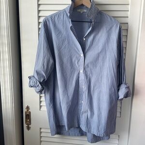 Madewell Women’s Blue and White Striped Oversized Button Down Shirt